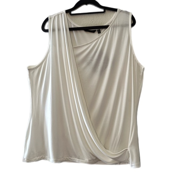 IMAN White Sleeveless Asymmetrical Draped Blouse - Picture 2 of 8
